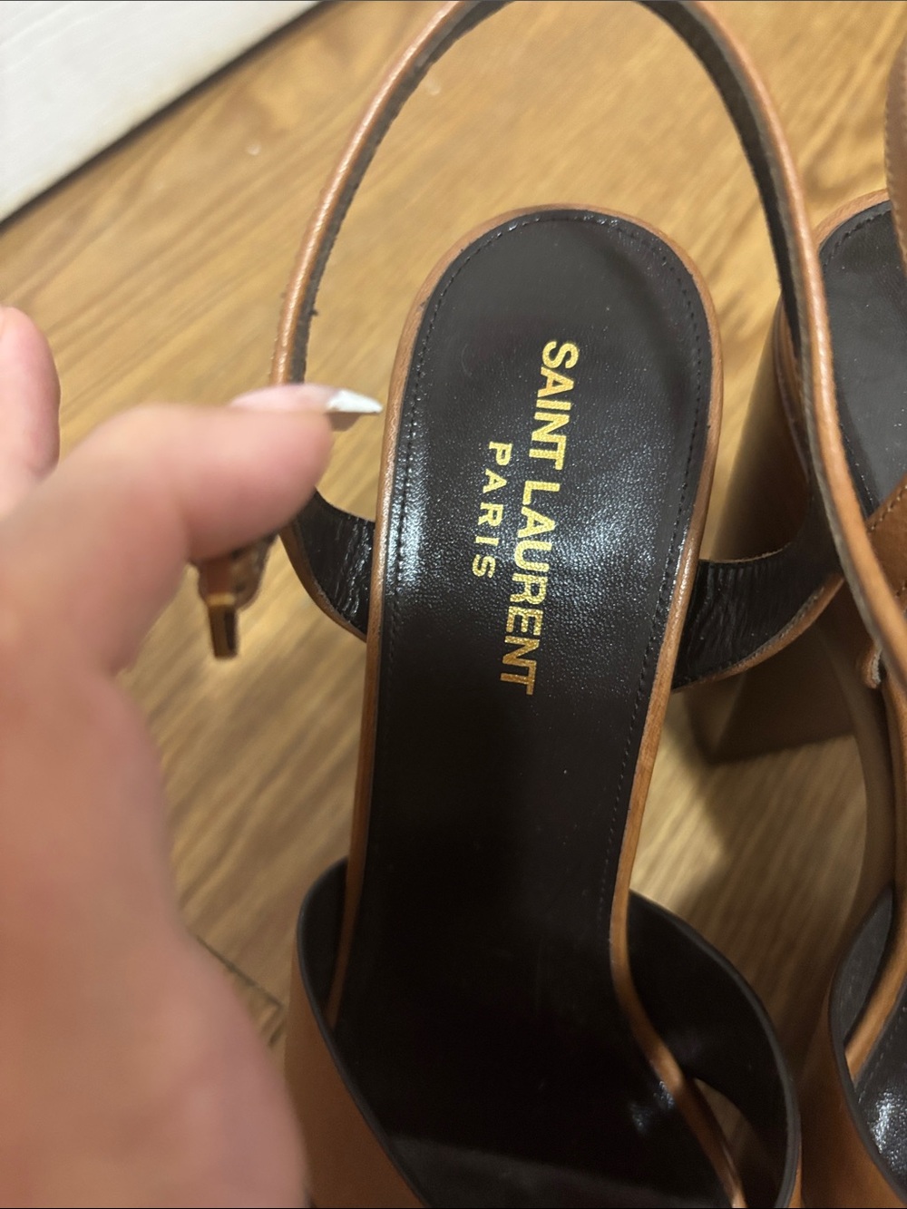 OPEN TO OFFERS - Saint Laurent Tan Leather Crisscross Slingback Heels - Picture 2 of 5